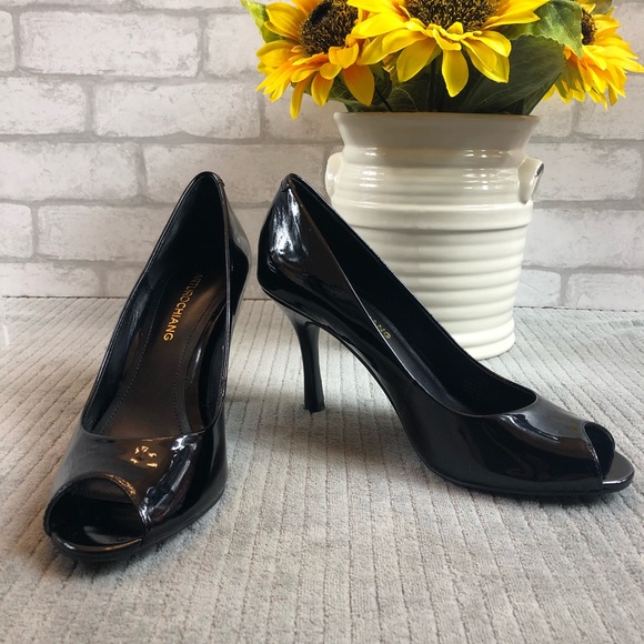 Arturo Chiang Black Leather Peep Toe Pumps 7.5M - Picture 3 of 8